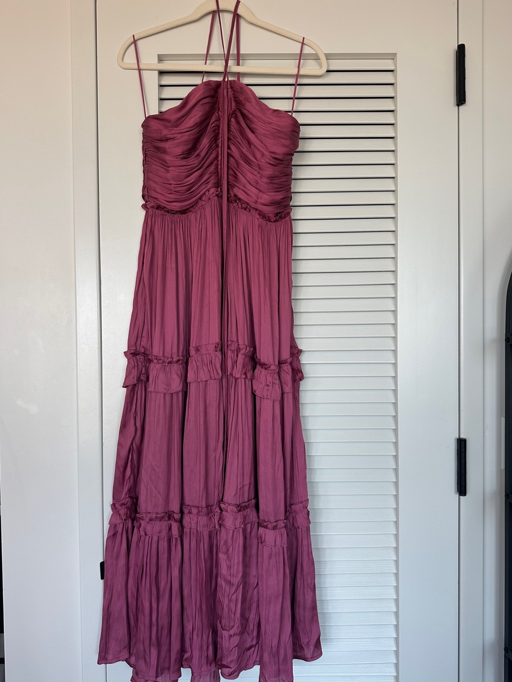 Aqua Dusty Rose Ruched Tiered Maxi Dress (NWT)